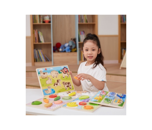 VIGA Drewniane Puzzle Układanka Montessori 2w1 Figurki Warzywa