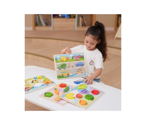 VIGA Drewniane Puzzle Układanka Montessori 2w1 Figurki Warzywa