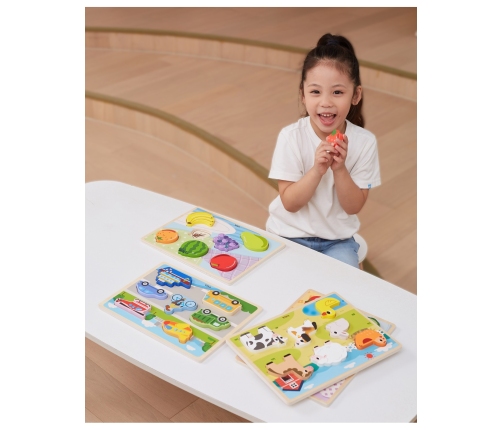 VIGA Drewniane Puzzle Układanka Montessori 2w1 Figurki Warzywa