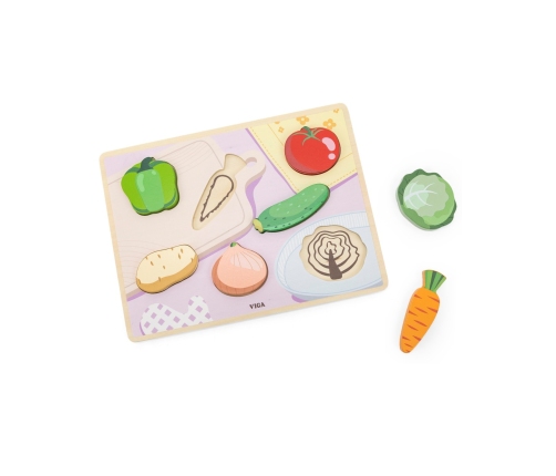 VIGA Drewniane Puzzle Układanka Montessori 2w1 Figurki Warzywa