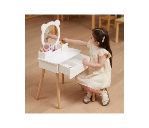 VIGA Duża Toaletka Drewniana Biała z Lustrem i Krzesełkiem