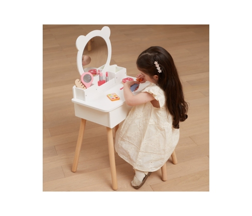 VIGA Duża Toaletka Drewniana Biała z Lustrem i Krzesełkiem