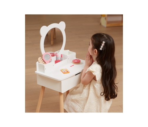 VIGA Duża Toaletka Drewniana Biała z Lustrem i Krzesełkiem