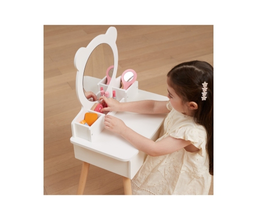 VIGA Duża Toaletka Drewniana Biała z Lustrem i Krzesełkiem