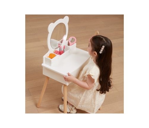 VIGA Duża Toaletka Drewniana Biała z Lustrem i Krzesełkiem