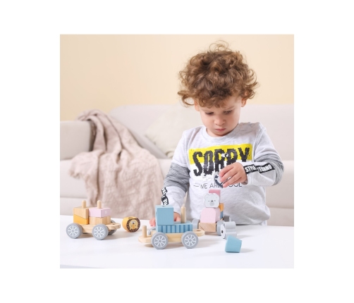 VIGA PolarB Drewniana Kolejka z wagonikami i zwierzątkami do ciągnięcia Montessori