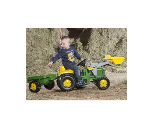 Rolly Toys RollyKid John Deere Traktor na Pedały z Łyżką i Przyczepą - Zielony