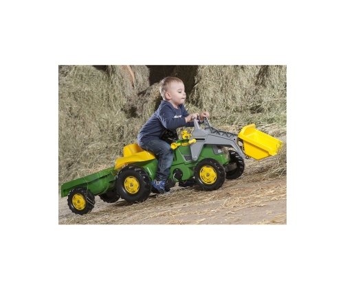 Rolly Toys RollyKid John Deere Traktor na Pedały z Łyżką i Przyczepą - Zielony