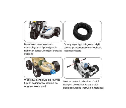 WOOPIE Klocki Konstrukcyjne Zbuduj Pojazdy Policyjne 8 Modeli STEAM – Zostań bohaterem miasta!