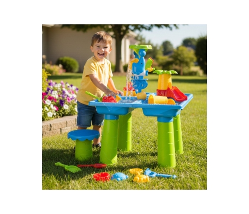 WOOPIE Stolik Wodny 2w1 Piaskownica z Krzesełkiem XL Aquapark 4-Baseny 13 akc.