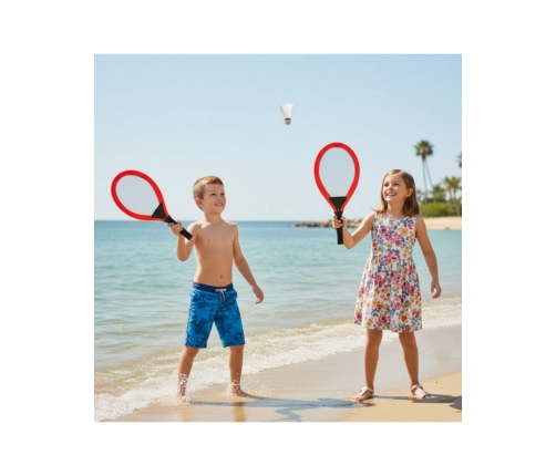 WOOPIE Duże Rakietki do Tenisa Badminton dla Dzieci Zestaw + Piłka Lotka