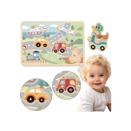 TOOKY TOY Drewniane Interaktywne Puzzle Pojazdy