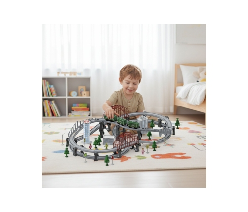 WOOPIE Nowoczesna Kolejka Elektryczna Tor XXL Lokomotywa Cargo Zestaw 128 el.