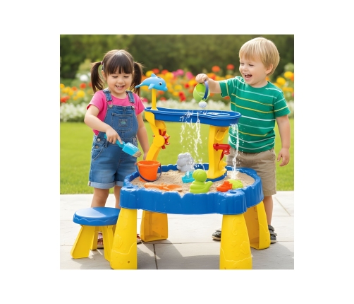 WOOPIE Stolik Wodny XL z Krzesełkiem 2w1 Piaskownica Delfinek 12el.