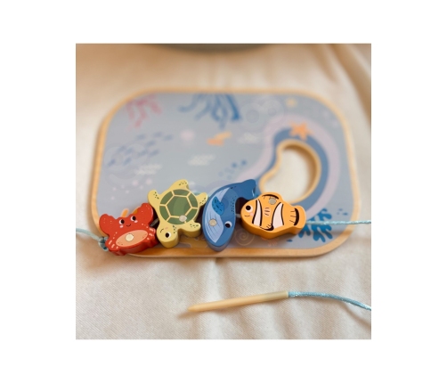 TOOKY TOY Drewniany Zestaw Morskich Zabawek Wieża Balansująca Łowienie Ryb Figurki 23 Elementy