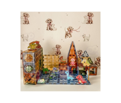 WOOPIE Klocki Magnetyczne Konstrukcyjne Świecące 3D Park Dinozaurów 124el.