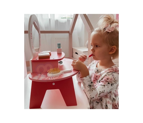 TOOKY TOY Różowa Toaletka Drewniana Do Makijażu z Lustrem