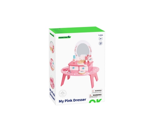 TOOKY TOY Różowa Toaletka Drewniana Do Makijażu z Lustrem