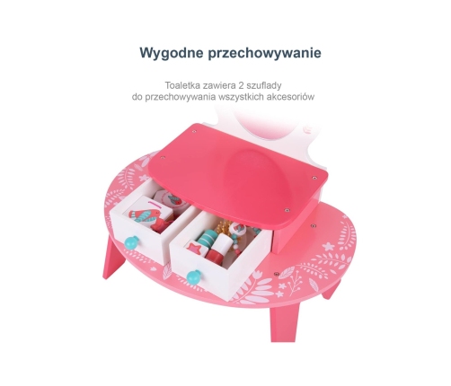 TOOKY TOY Różowa Toaletka Drewniana Do Makijażu z Lustrem