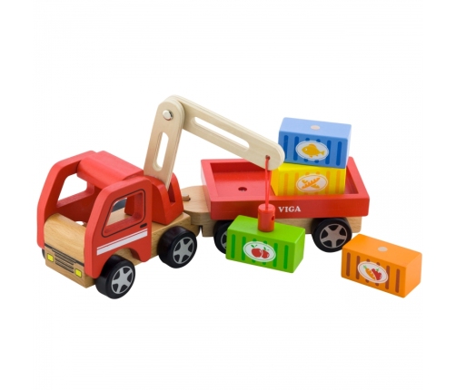 VIGA Drewniany Dźwig z kontenerami