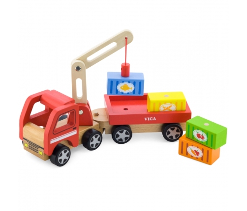 VIGA Drewniany Dźwig z kontenerami