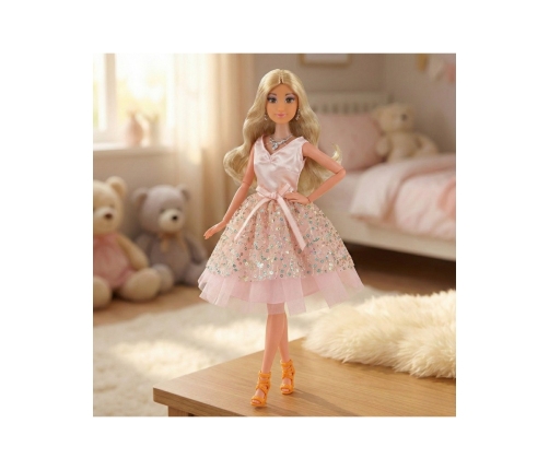 WOOPIE ROYAL Lalka Lily 30 cm Długie Blond Włosy Różowa Suknia Biżuteria