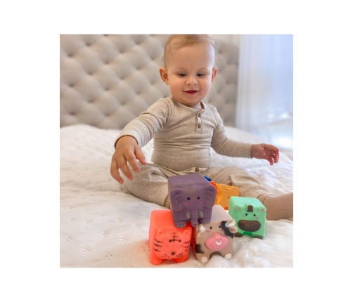 WOOPIE BABY Klocki Sensoryczne Zwierzątka Układanka do Ściskania + Dźwięk 6 el.