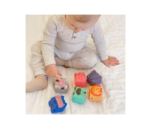 WOOPIE BABY Klocki Sensoryczne Zwierzątka Układanka do Ściskania + Dźwięk 6 el.