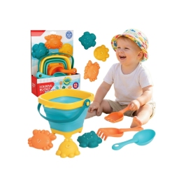 WOOPIE BABY Zestaw Wiaderko Składane z Grabkami Łopatką Foremki Niebieskie