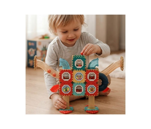 WOOPIE Klocki Magnetyczne Konstrukcyjne 3D Zestaw Edukacyjny Tor Kulkowy 128el.