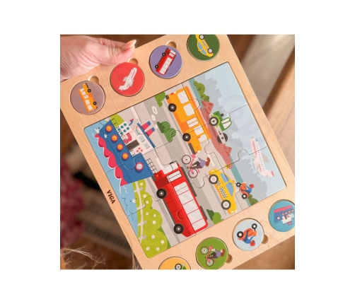 VIGA Drewniane Puzzle Odgadnij po Cieniu  - Środki Transportu Układanka 17 el.