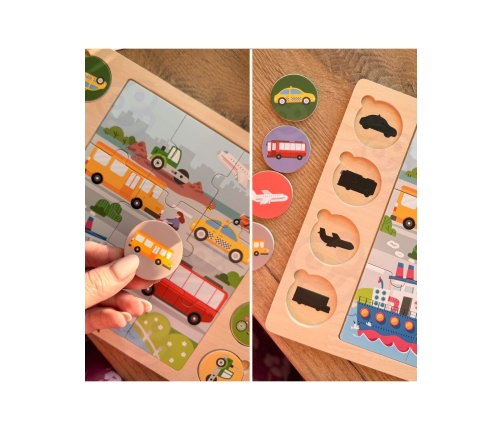 VIGA Drewniane Puzzle Odgadnij po Cieniu  - Środki Transportu Układanka 17 el.