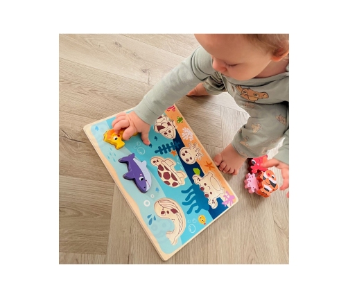 TOOKY TOY Drewniane Puzzle Montessori Świat Morza Rybki Żółwik Kształty