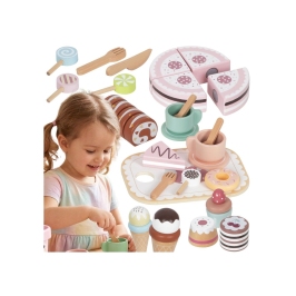 TOOKY TOY Sweet Cake Drewniany Zestaw Słodkości w Pudełku Cukiernia Lodziarnia