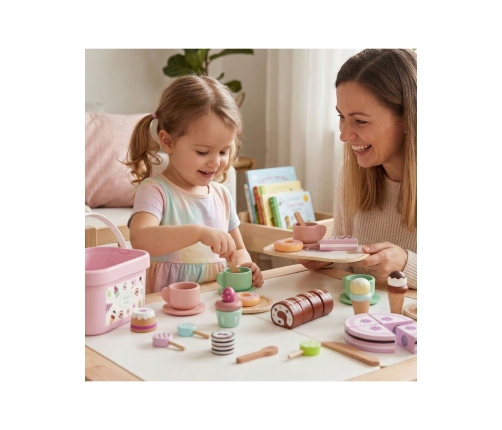 TOOKY TOY Sweet Cake Drewniany Zestaw Słodkości w Pudełku Cukiernia Lodziarnia