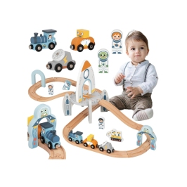 TOOKY TOY Drewniana Kolejka Kosmiczna Zestaw Tory TOOKY TOY Drewniana Kolejka Kosmiczna Zestaw Tory
