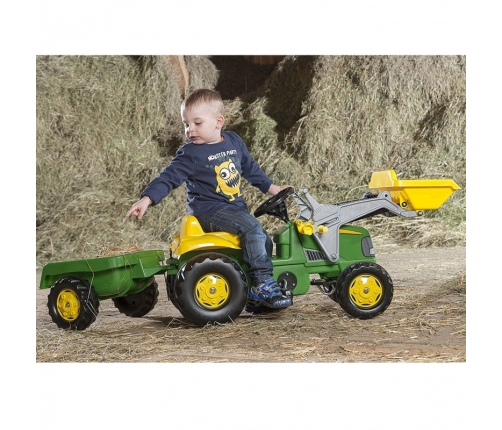 Rolly Toys RollyKid John Deere Traktor na Pedały z Łyżką i Przyczepą - Zielony