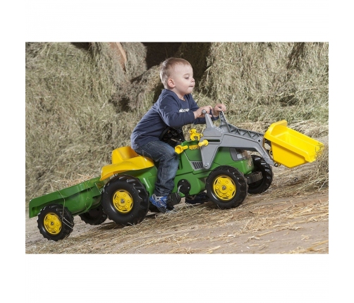 Rolly Toys RollyKid John Deere Traktor na Pedały z Łyżką i Przyczepą - Zielony