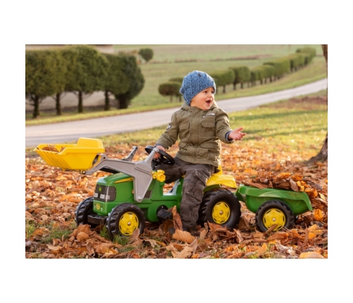 Rolly Toys RollyKid John Deere Traktor na Pedały z Łyżką i Przyczepą - Zielony