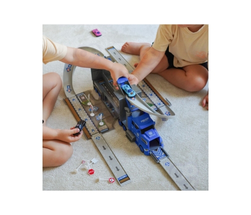 WOOPIE Zestaw Ciężarówka Policyjna Laweta Garaż Tor Wyścigowy