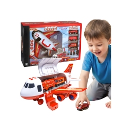 WOOPIE Samolot Rozkładany Transporter Straż Pożarna z 3 Autami Strażackimi Zestaw XL Znaki Drogowe