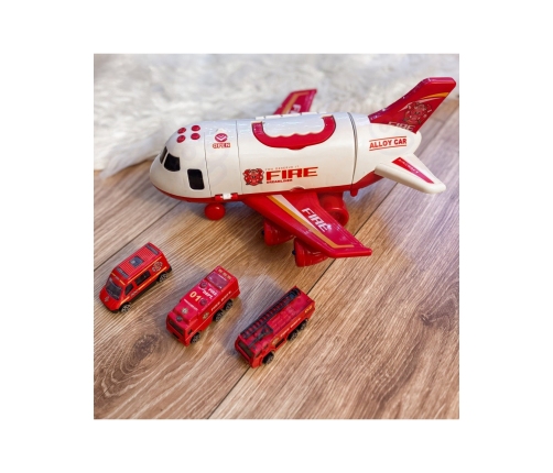 WOOPIE Samolot Rozkładany Transporter Straż Pożarna z 3 Autami Strażackimi Zestaw XL Znaki Drogowe