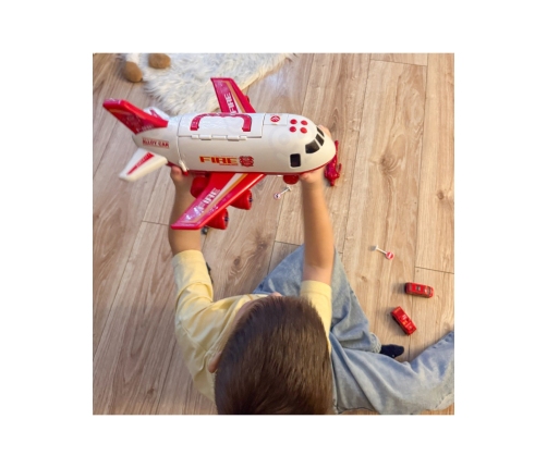 WOOPIE Samolot Rozkładany Transporter Straż Pożarna z 3 Autami Strażackimi Zestaw XL Znaki Drogowe