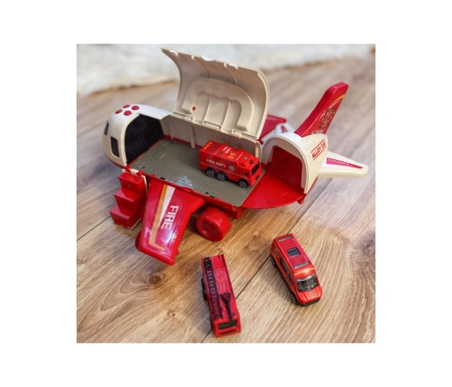 WOOPIE Samolot Rozkładany Transporter Straż Pożarna z 3 Autami Strażackimi Zestaw XL Znaki Drogowe