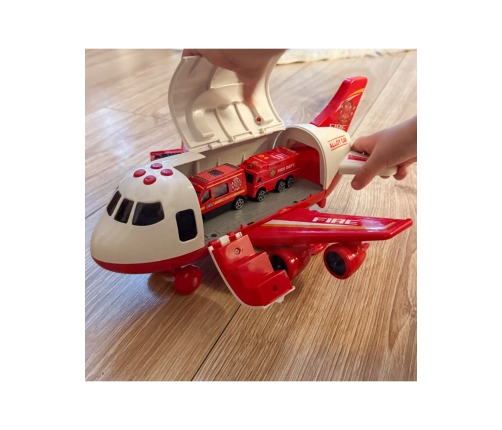 WOOPIE Samolot Rozkładany Transporter Straż Pożarna z 3 Autami Strażackimi Zestaw XL Znaki Drogowe