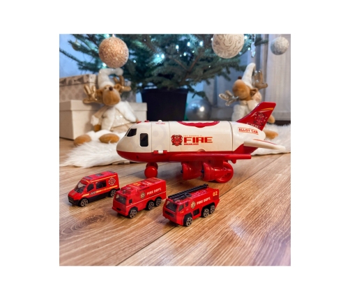 WOOPIE Samolot Rozkładany Transporter Straż Pożarna z 3 Autami Strażackimi Zestaw XL Znaki Drogowe