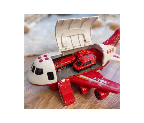 WOOPIE Samolot Rozkładany Transporter Straż Pożarna z 3 Autami Strażackimi Zestaw XL Znaki Drogowe