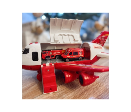 WOOPIE Samolot Rozkładany Transporter Straż Pożarna z 3 Autami Strażackimi Zestaw XL Znaki Drogowe