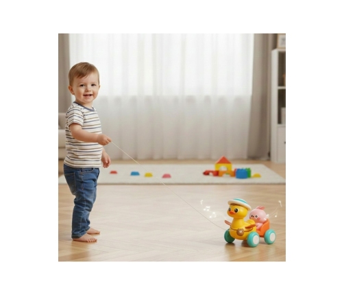 WOOPIE BABY Żółta Kaczuszka z Różowym Króliczkiem w Przyczepce do Ciągnięcia