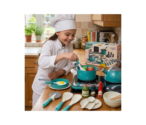 WOOPIE Zestaw Małego Kucharza Indukcja Garnki Patelnia Czajnik Zielony 30el.